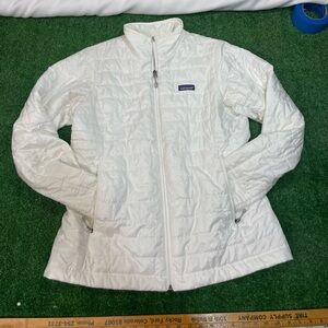 Patagonia Womens Size Large White Nano Puff Jacket Full Zip Pockets